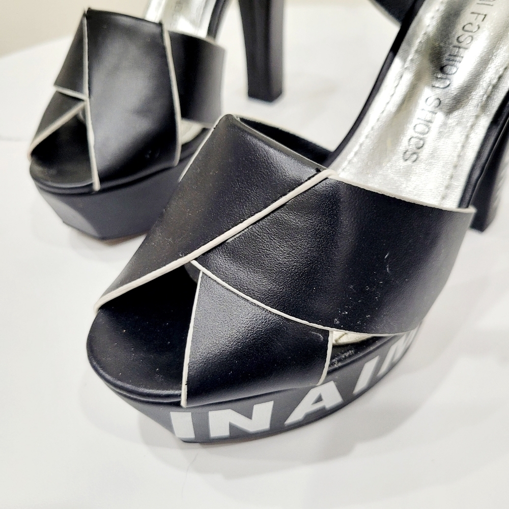 Vintage 90s Black & White Funky Style Heels Shoes US 6.5 - Picture 5 of 12